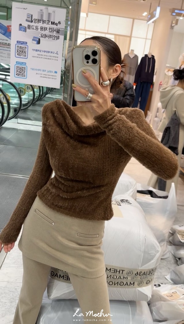 女人味馬海毛垂領上衣